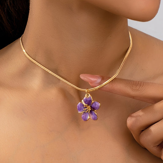 Elegant And Versatile Enamel Flower Pendant Necklace