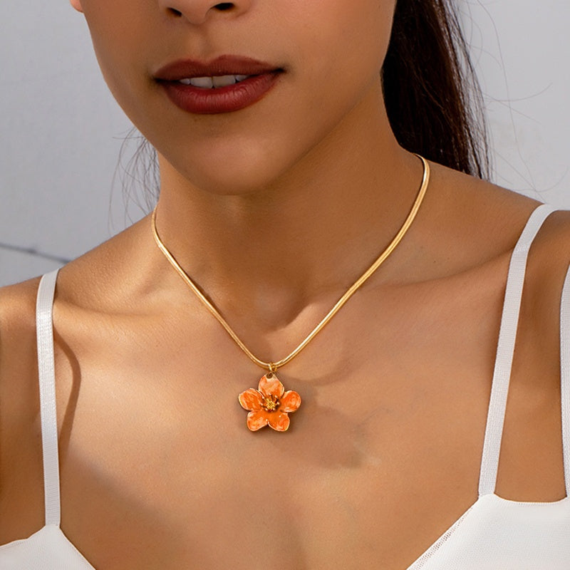 Elegant And Versatile Enamel Flower Pendant Necklace