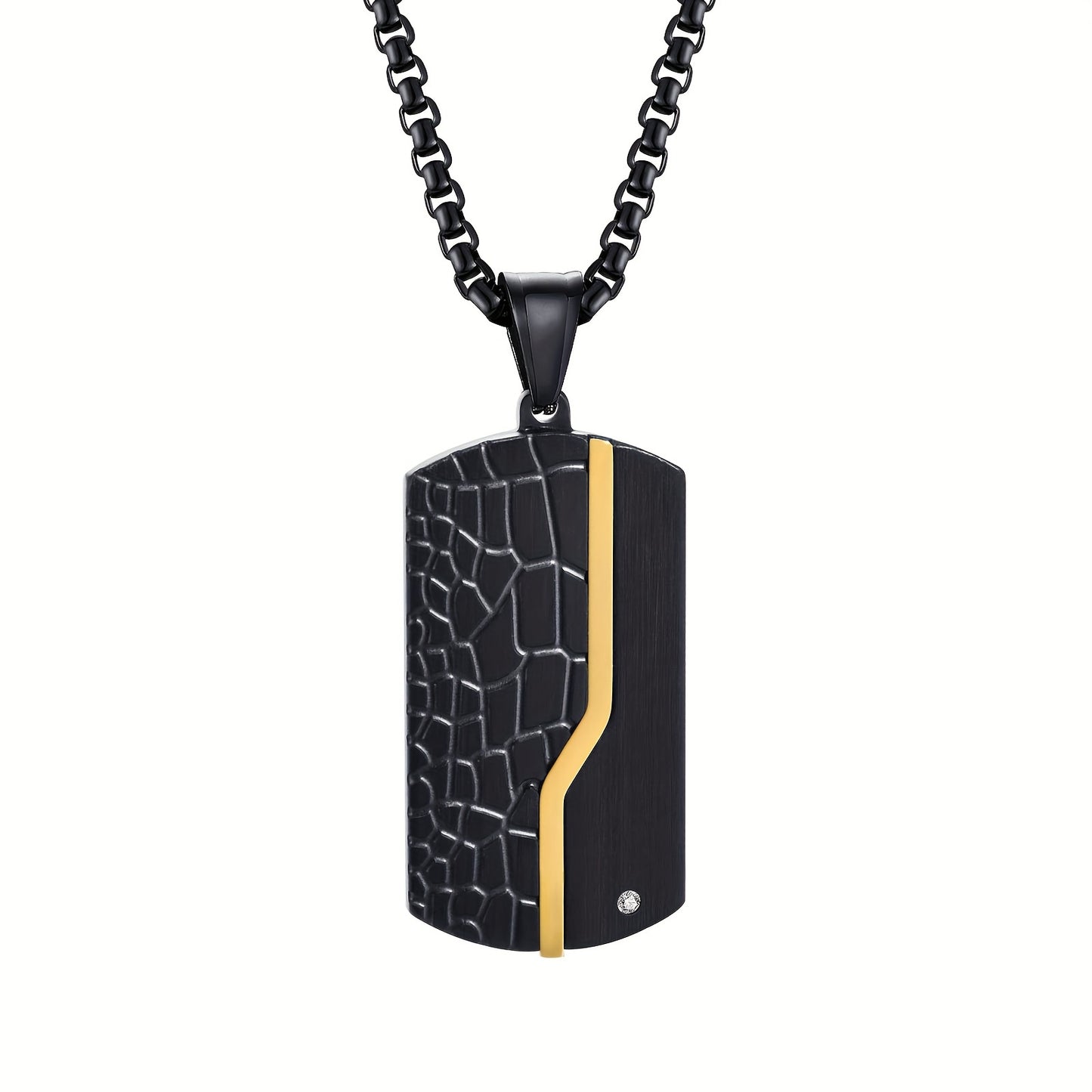 EJ  Stainless Steel Light Sand Black Pendant, Vintage Crack Titanium Necklace