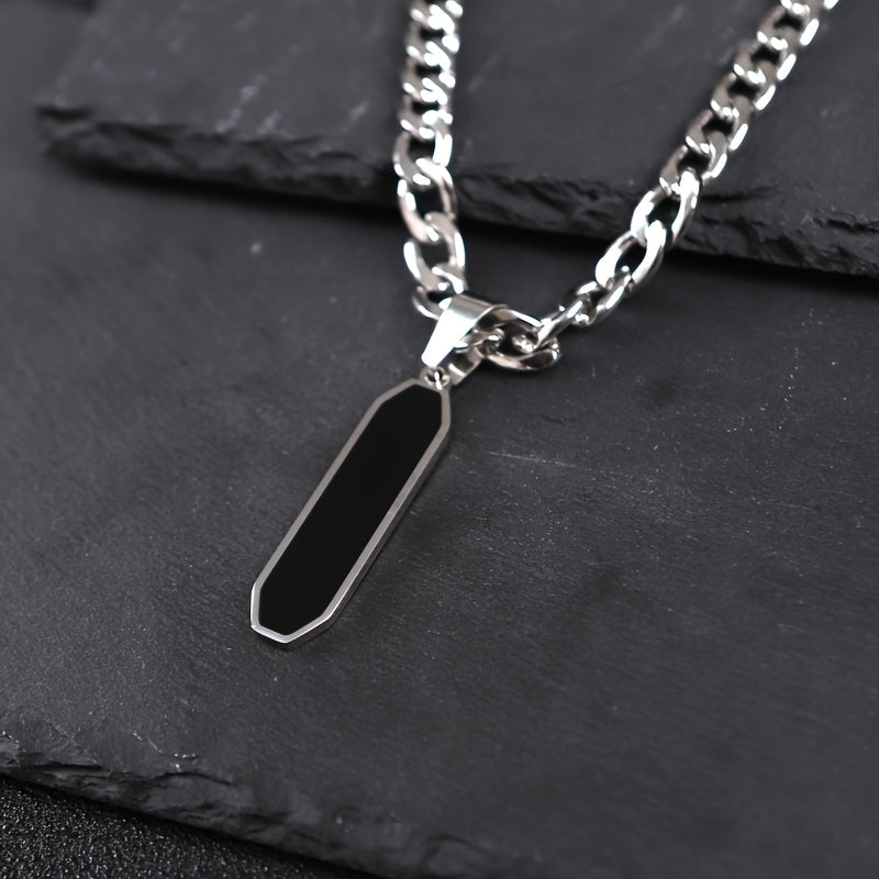Cuban Chain Necklace | Black Geometric Pendant