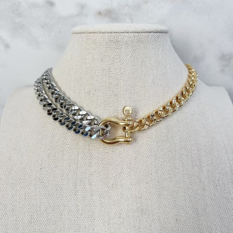 Stainless Steel  Golden Silvery Multi-Layer  Necklace