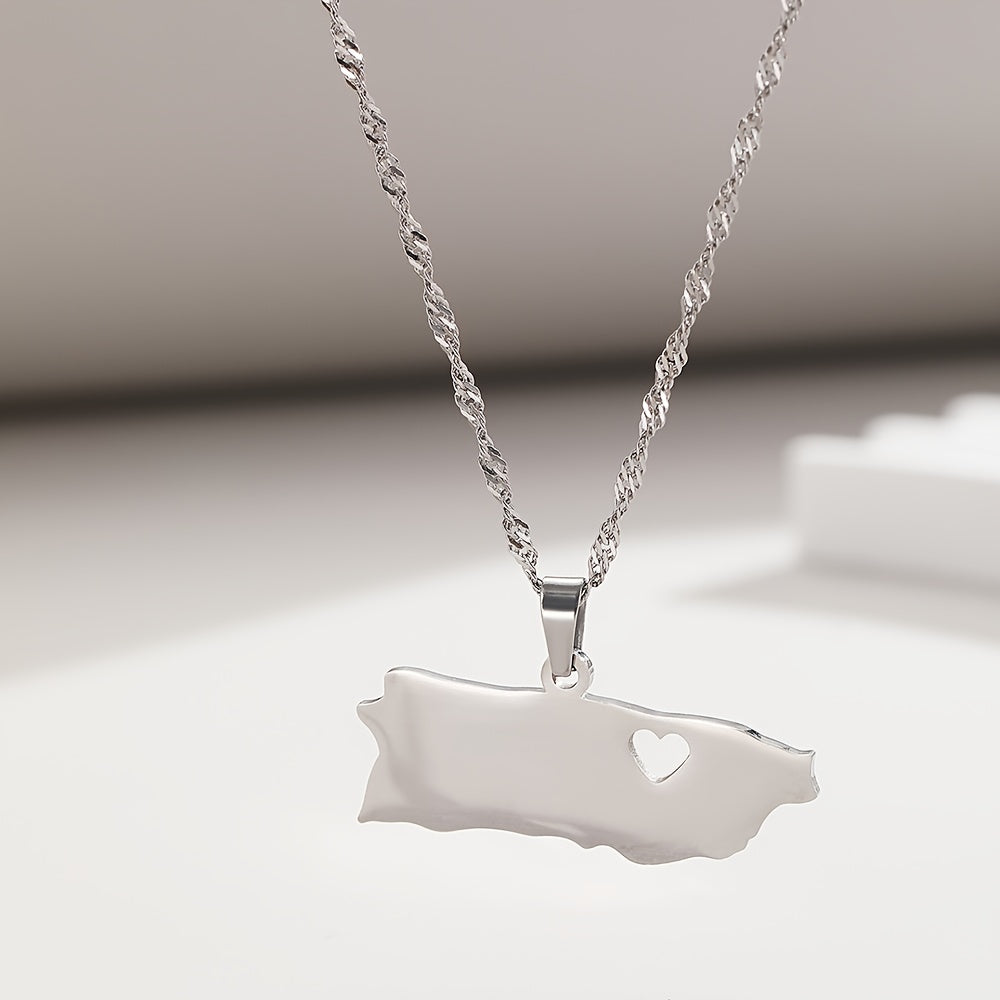 Heart-Shaped Map Pendant Necklace  from Puerto Rico