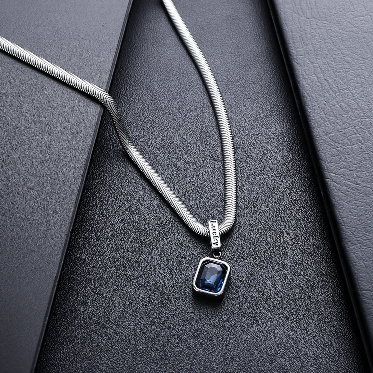 Blue pendant necklace with snake chain