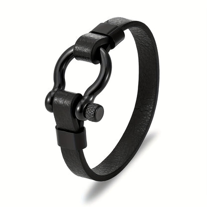 Metallic Buckle Synthetic Faux Leather Bracelet