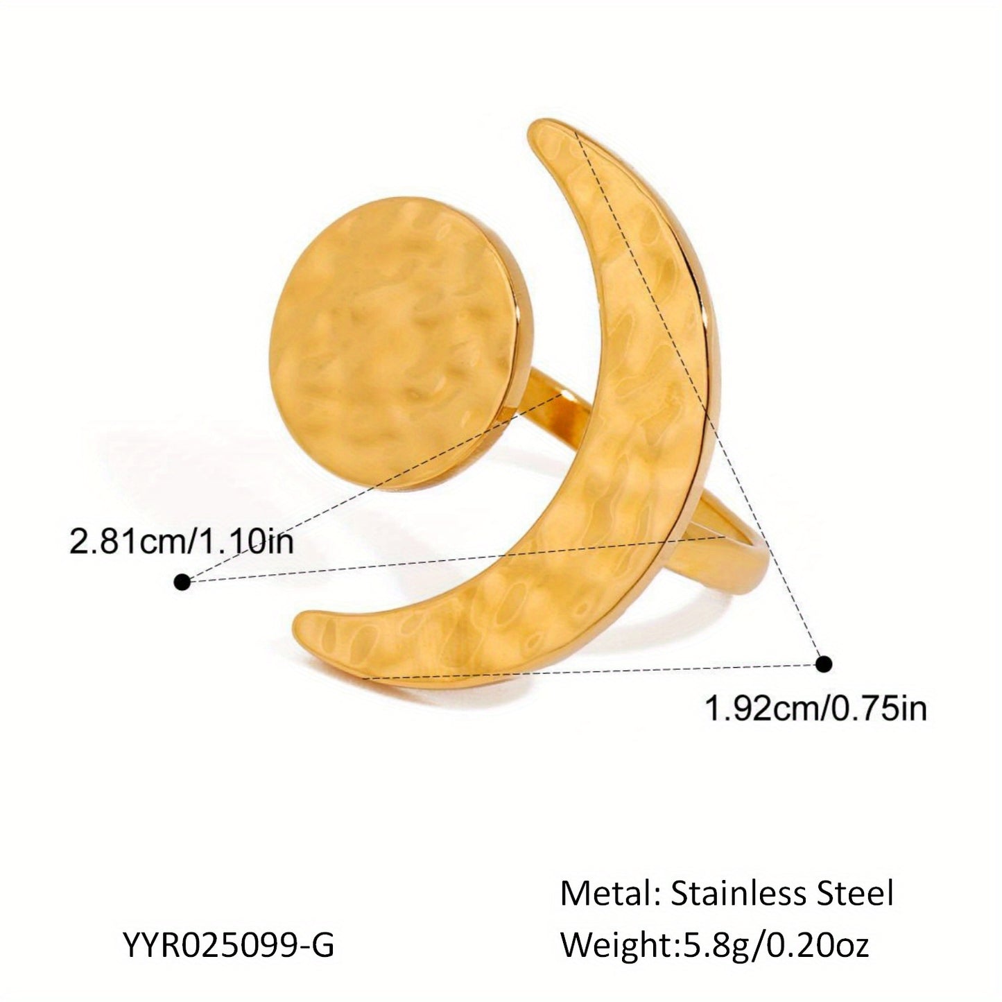 1pc New Style Stainless Steel Moon-Shaped Open Ring, Adjustable Fade-Resistant Jewelry for Women, Suitable for Daily  Party Wear.