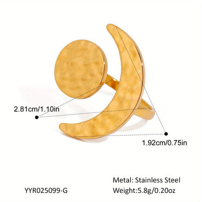 1pc New Style Stainless Steel Moon-Shaped Open Ring, Adjustable Fade-Resistant Jewelry for Women, Suitable for Daily  Party Wear.