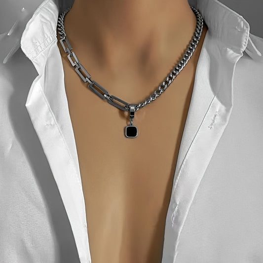 Minimalist Necklace Featuring a Black Square Cuban Chain