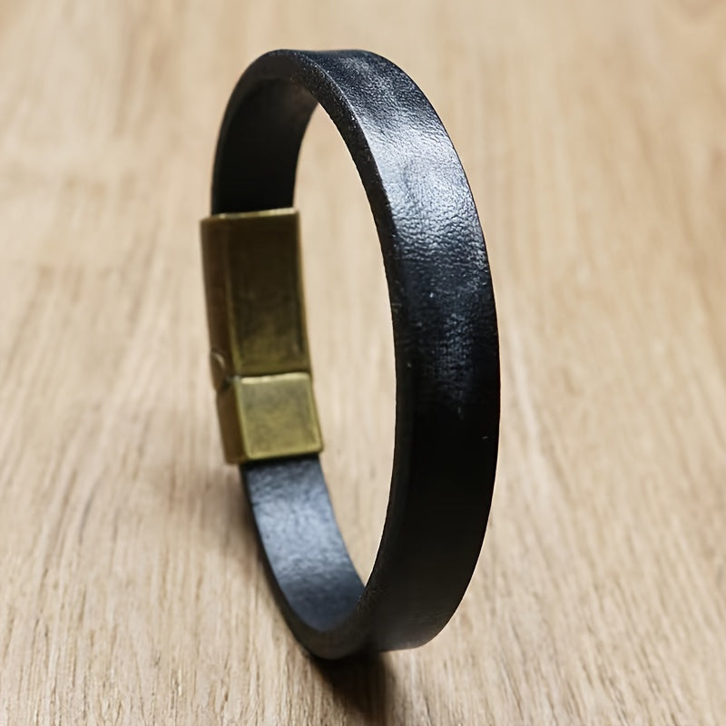 Stylish Glossy Leather Men's Vintage-Inspired Bracelet | Adjustable