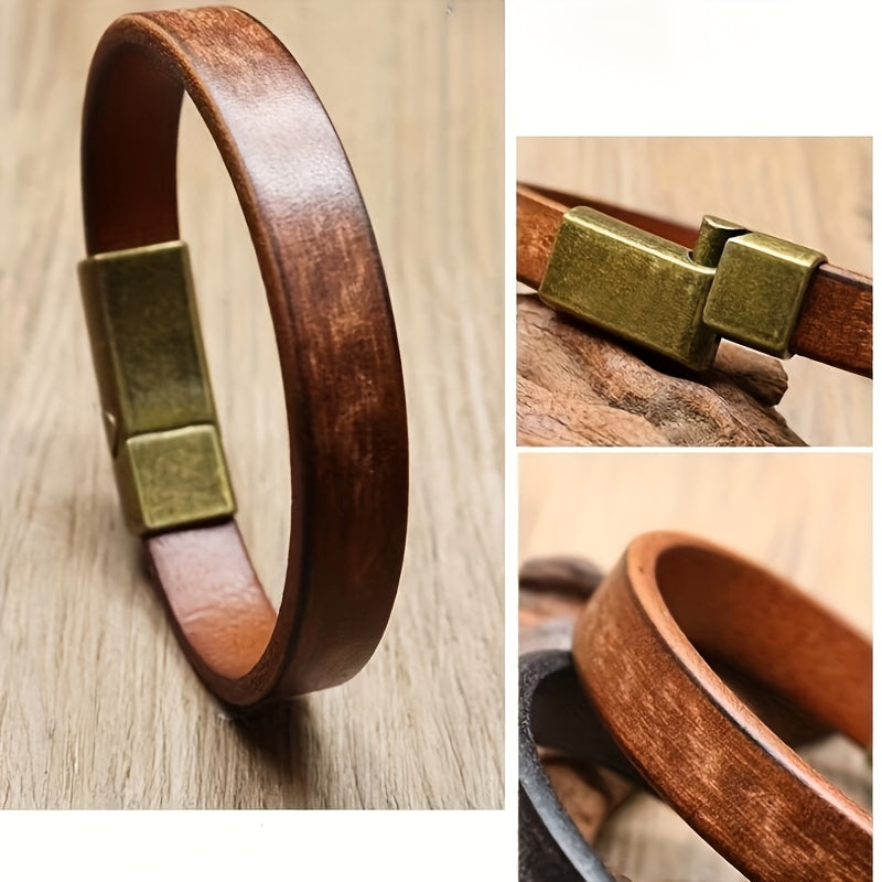 Stylish Glossy Leather Men's Vintage-Inspired Bracelet | Adjustable