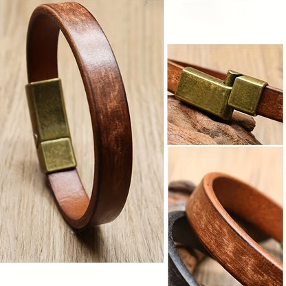 Stylish Glossy Leather Men's Vintage-Inspired Bracelet | Adjustable