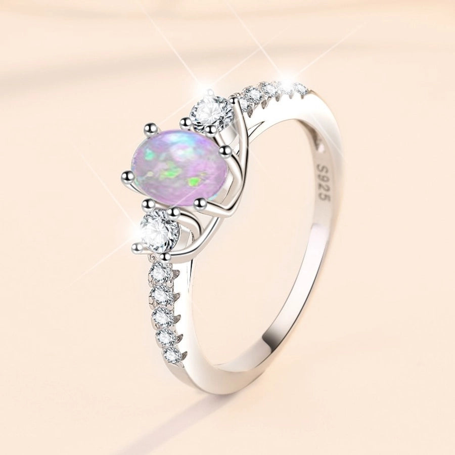 925 Sterling Silver Opal Zircon Geometric Rings