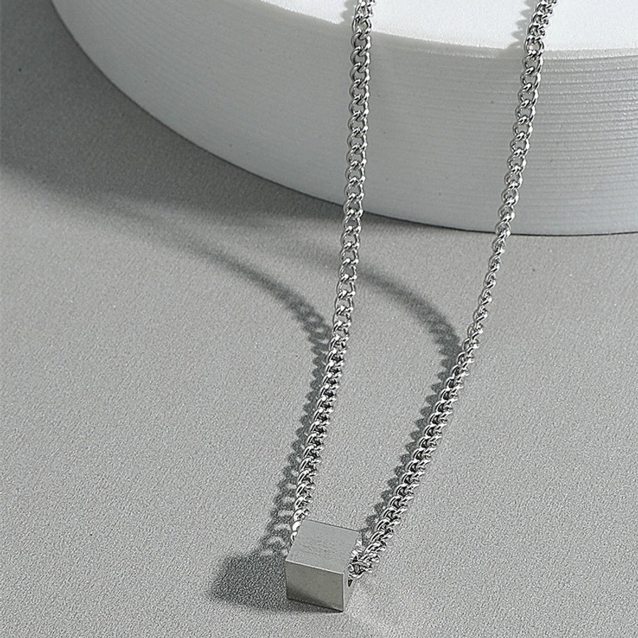 simple style cube pendant titanium steel necklace  jewelry