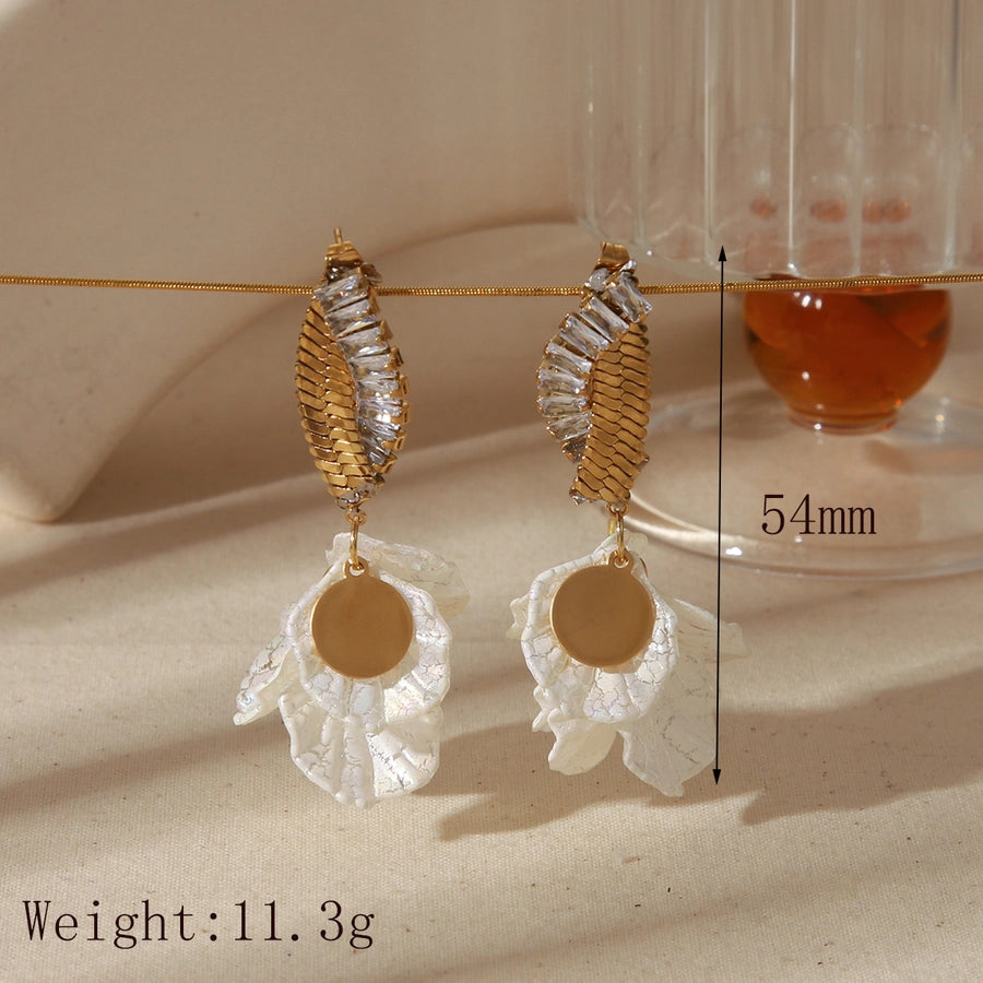 Luxurious Simple Style Commute Flower Butterfly chain Inlay  Stainless Steel Acrylic Imitation Pearl Zircon 18K Gold Plated Drop Earrings