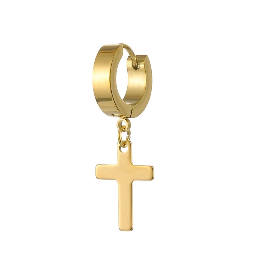 simple style cross titanium steel drop earrings 1 piece