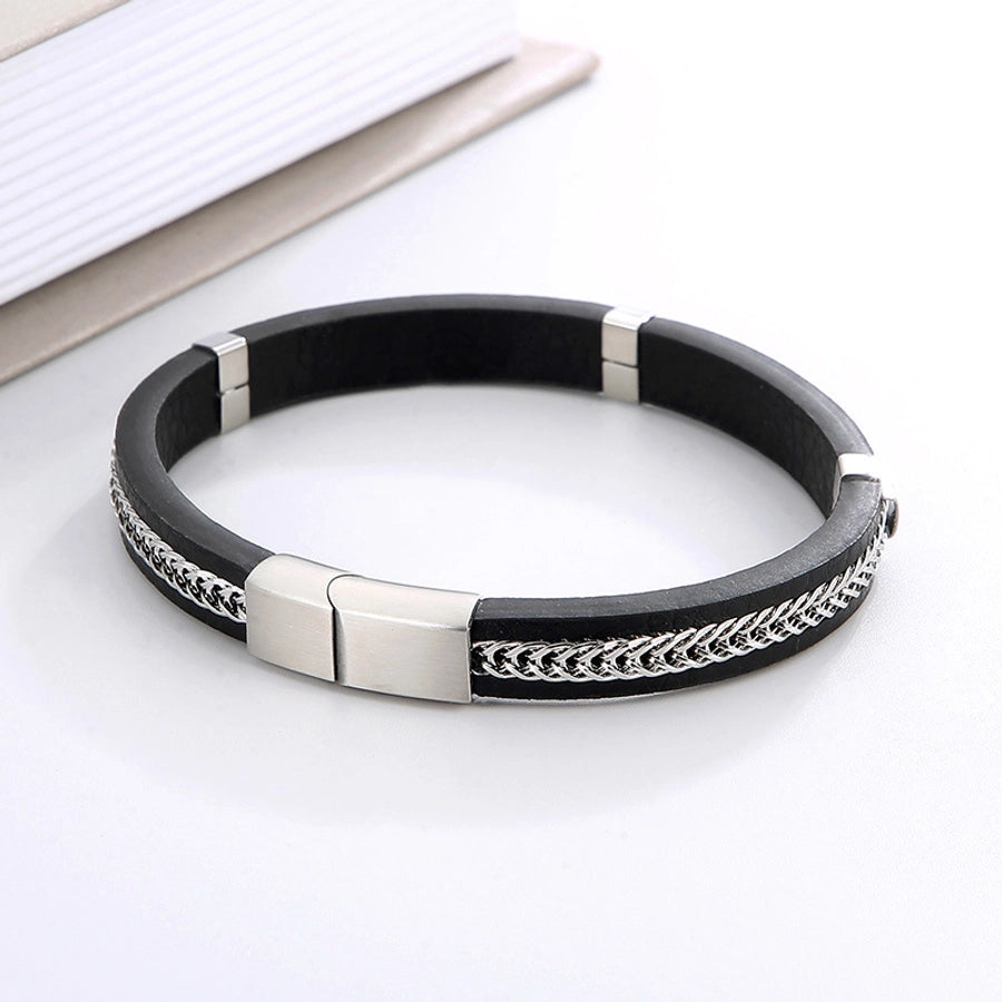 retro geometric titanium steel men's bangle