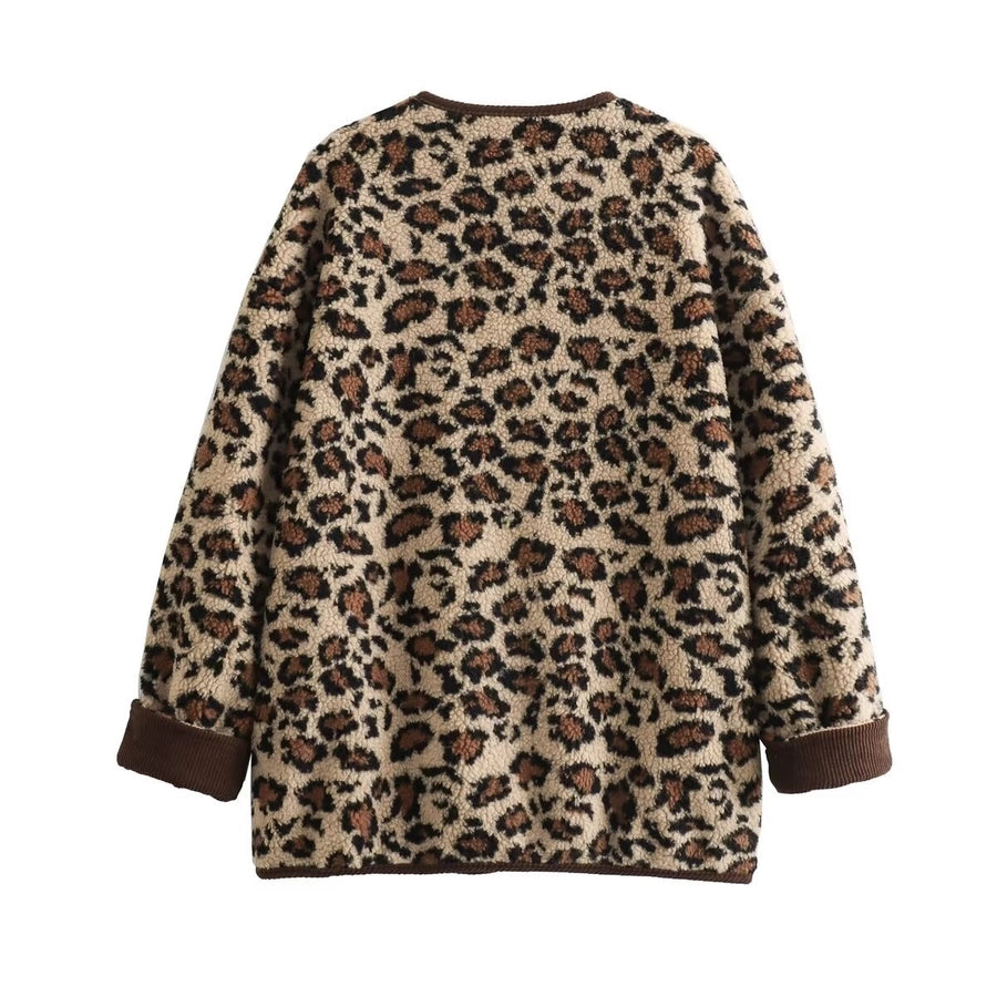 Casual Elegant Leopard Single Breasted Coat