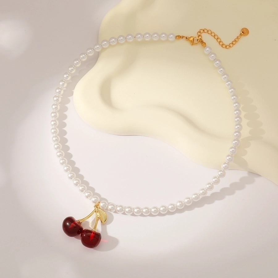 Cherry Beaded Chain Beaded Necklaces