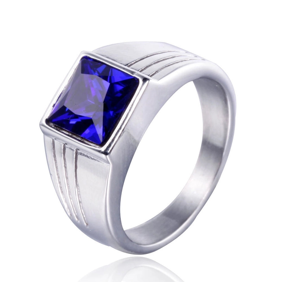 Square Titanium Steel Inlay Glass Stone 18K Gold Plated Men'S Rings