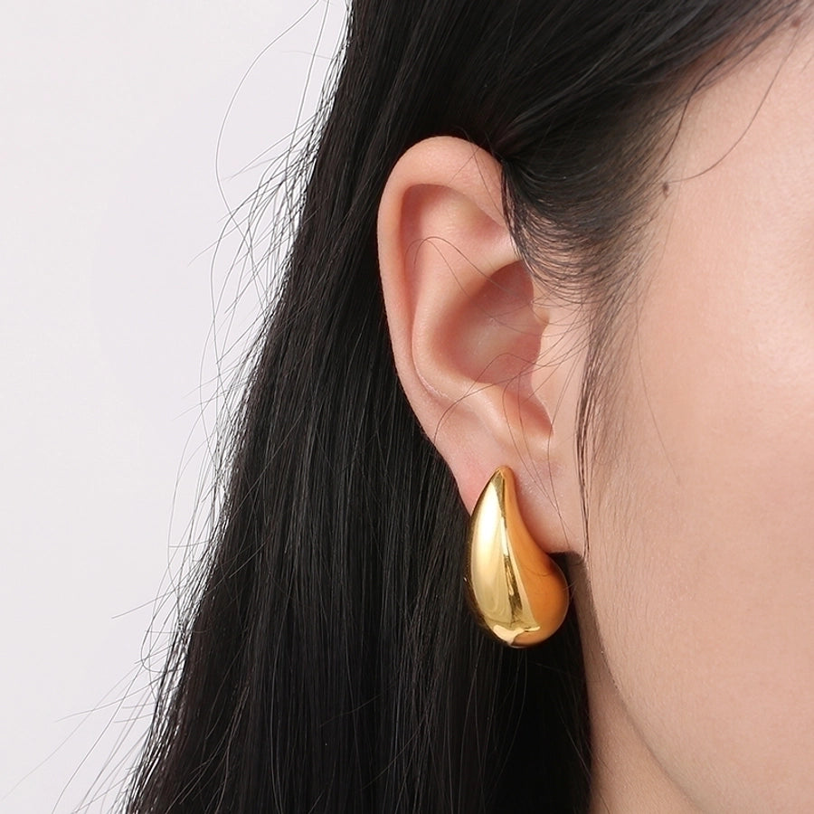 Water Droplets Stainless Steel 18K Gold Plated Ear Studs