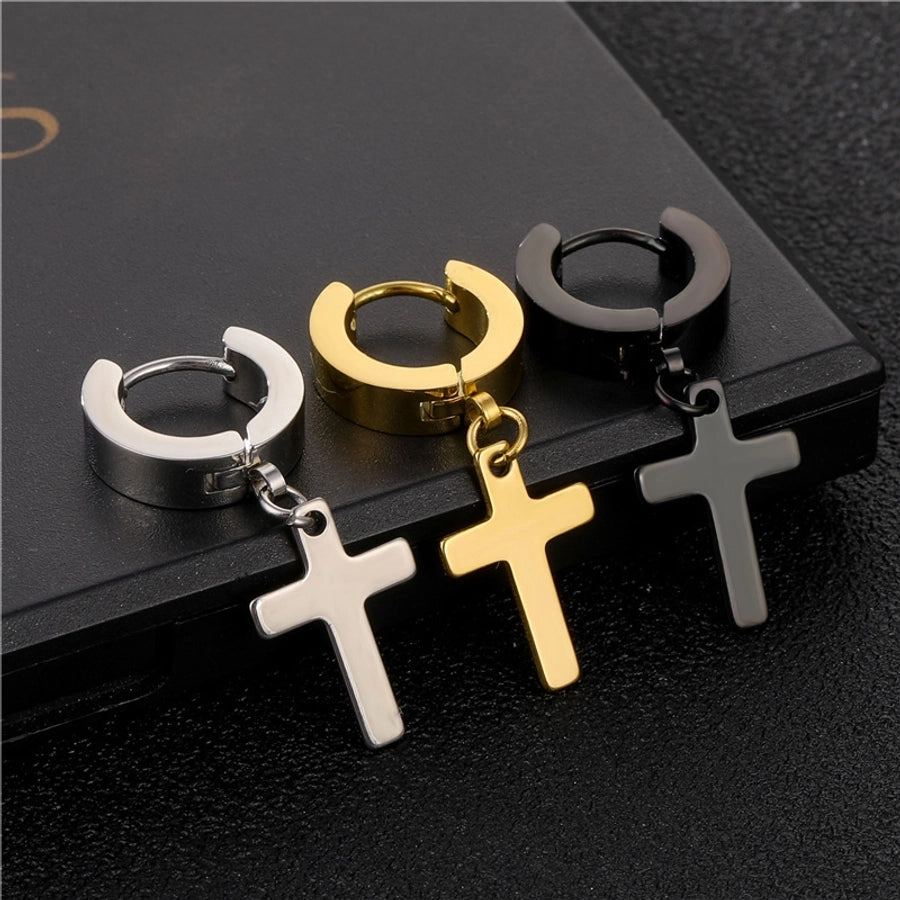 simple style cross titanium steel drop earrings 1 piece