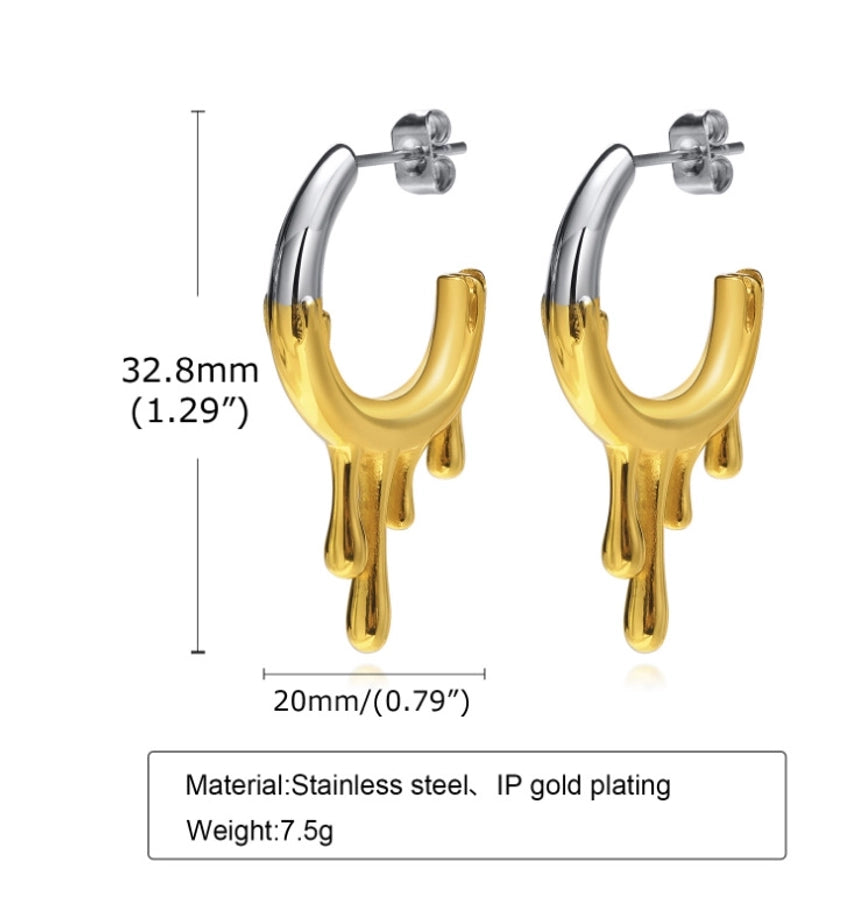 Color Block Plating Titanium Steel Drop Earrings