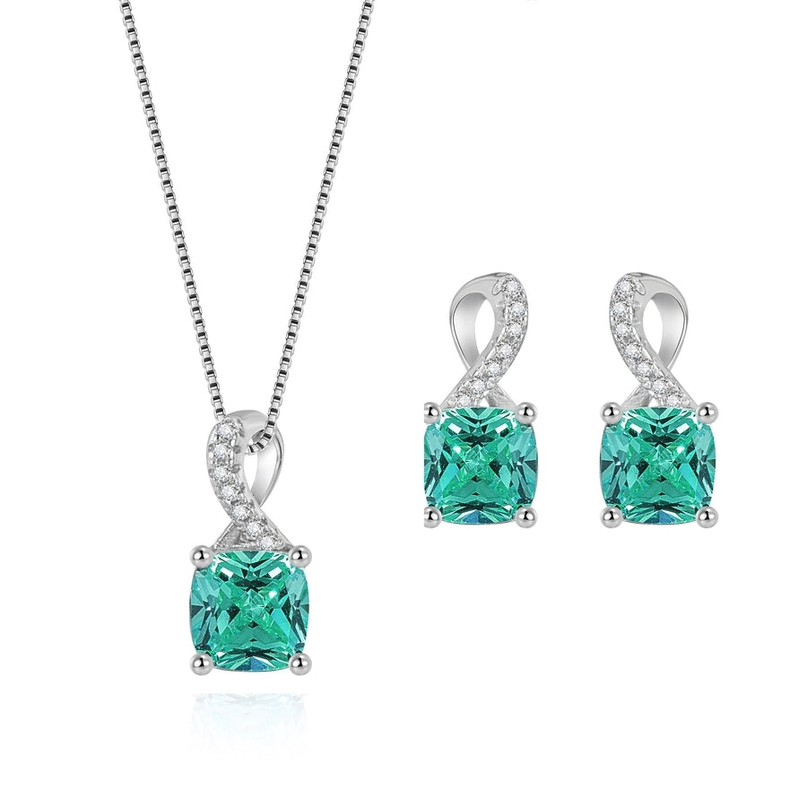 Fine Jewelry Square Gemstone Necklace Emerald Stud Earrings Diamond-Embedded