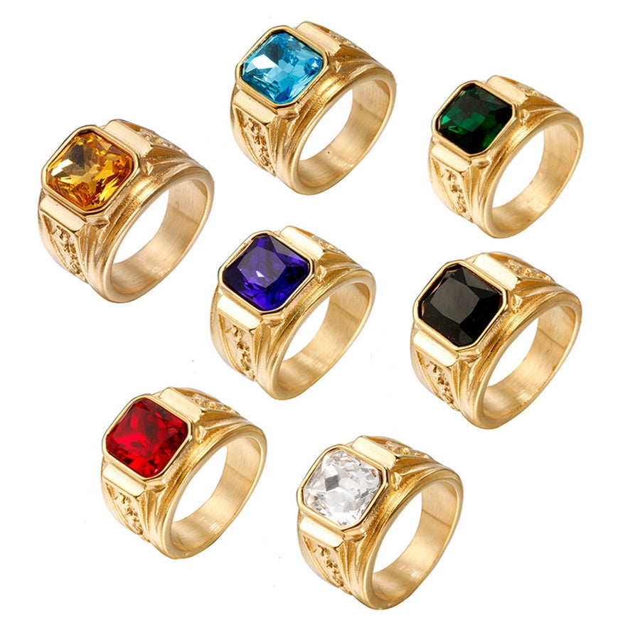 Retro Dragon Titanium Steel Inlay Glass Stone 18K Gold Plated Men'S Rings