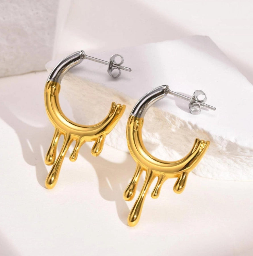 Color Block Plating Titanium Steel Drop Earrings