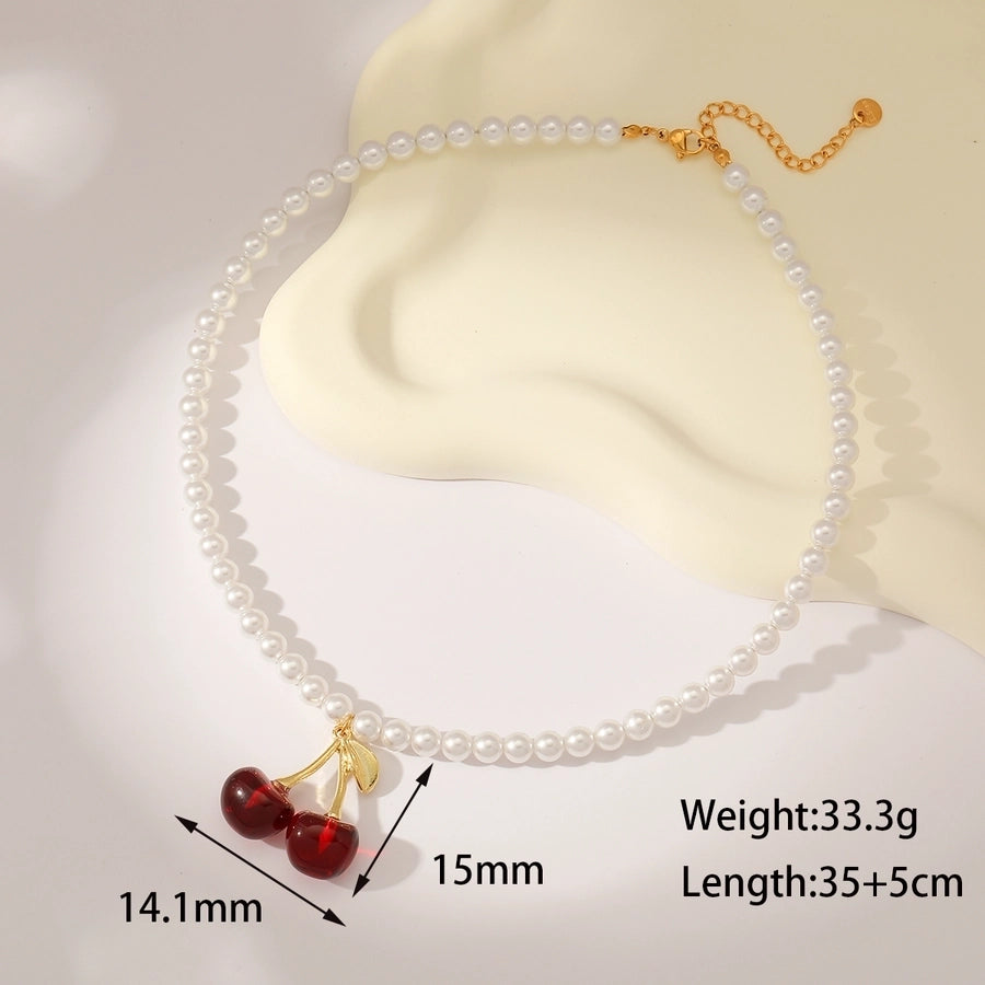 Cherry Beaded Chain Beaded Necklaces