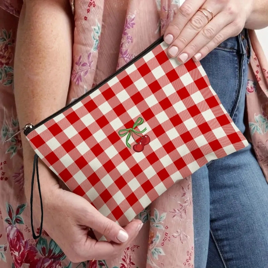 Polyester Lattice Cherry Square Clutches