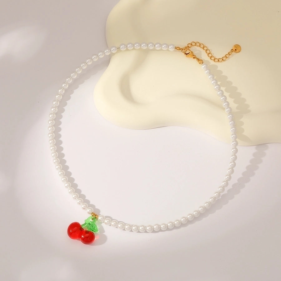 Cherry Beaded Chain Beaded Necklaces