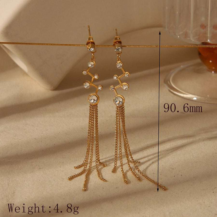 Luxurious Simple Style Commute Flower Butterfly chain Inlay  Stainless Steel Acrylic Imitation Pearl Zircon 18K Gold Plated Drop Earrings