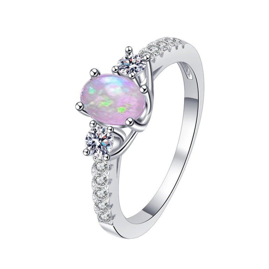 925 Sterling Silver Opal Zircon Geometric Rings