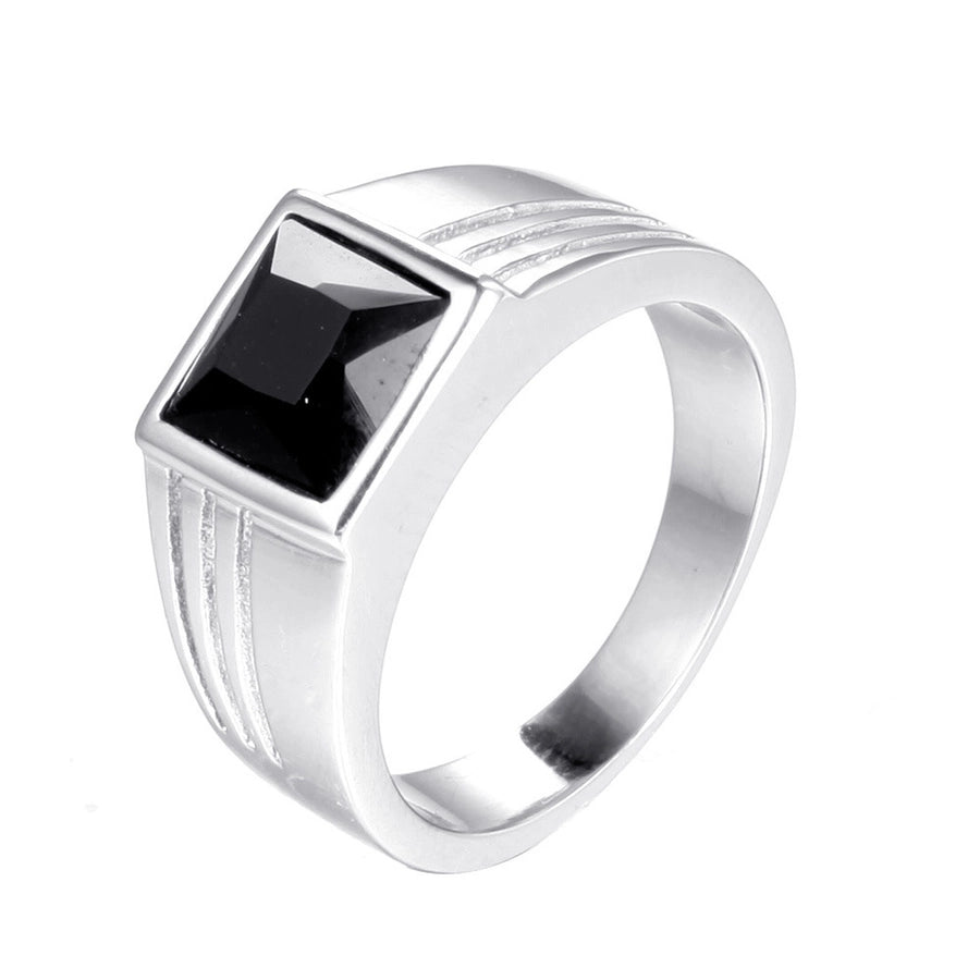 Square Titanium Steel Inlay Glass Stone 18K Gold Plated Men'S Rings