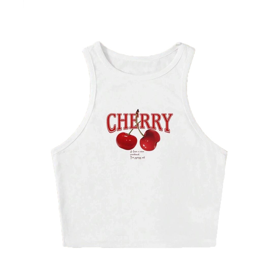 Vest Tank Tops Backless Streetwear Letter Cherry