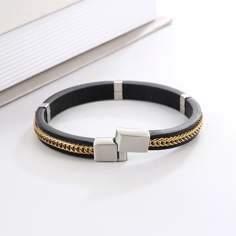 retro geometric titanium steel men's bangle