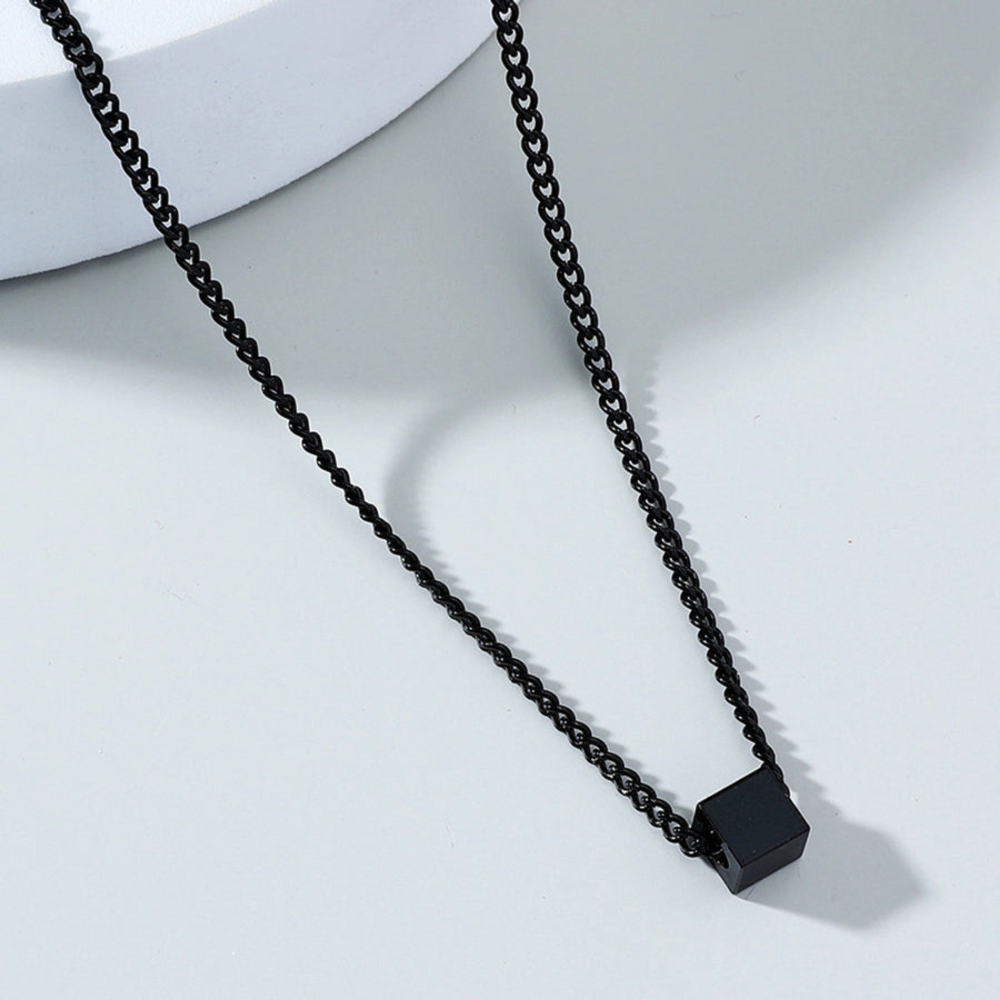 simple style cube pendant titanium steel necklace  jewelry