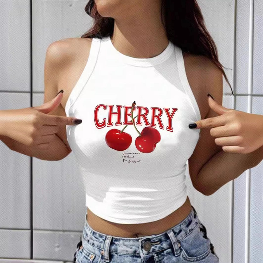 Vest Tank Tops Backless Streetwear Letter Cherry