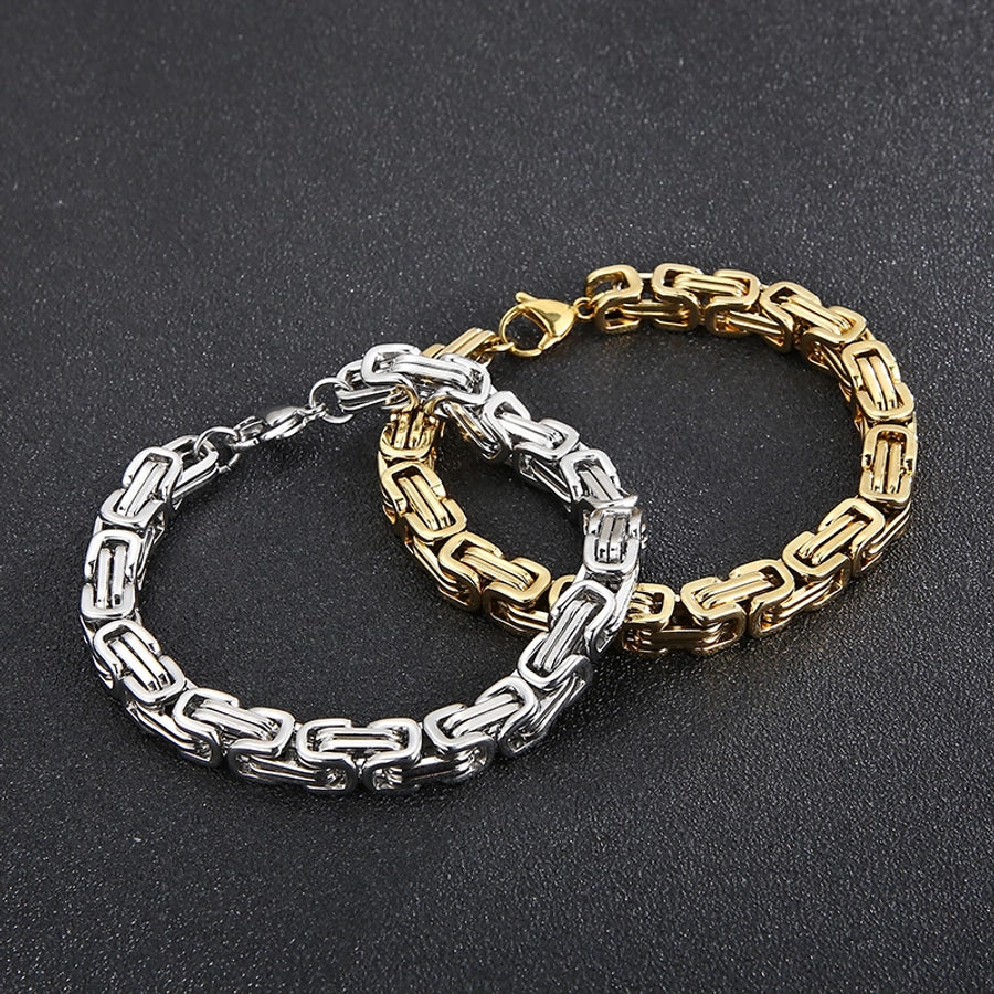 Simple style splicing solid color titanium steel plating 18k gold plated men's bracelets