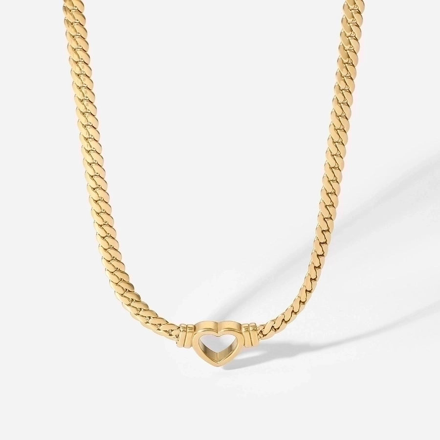 Retro Heart Shape Stainless Steel  SS Gold Plated Pendant Necklace