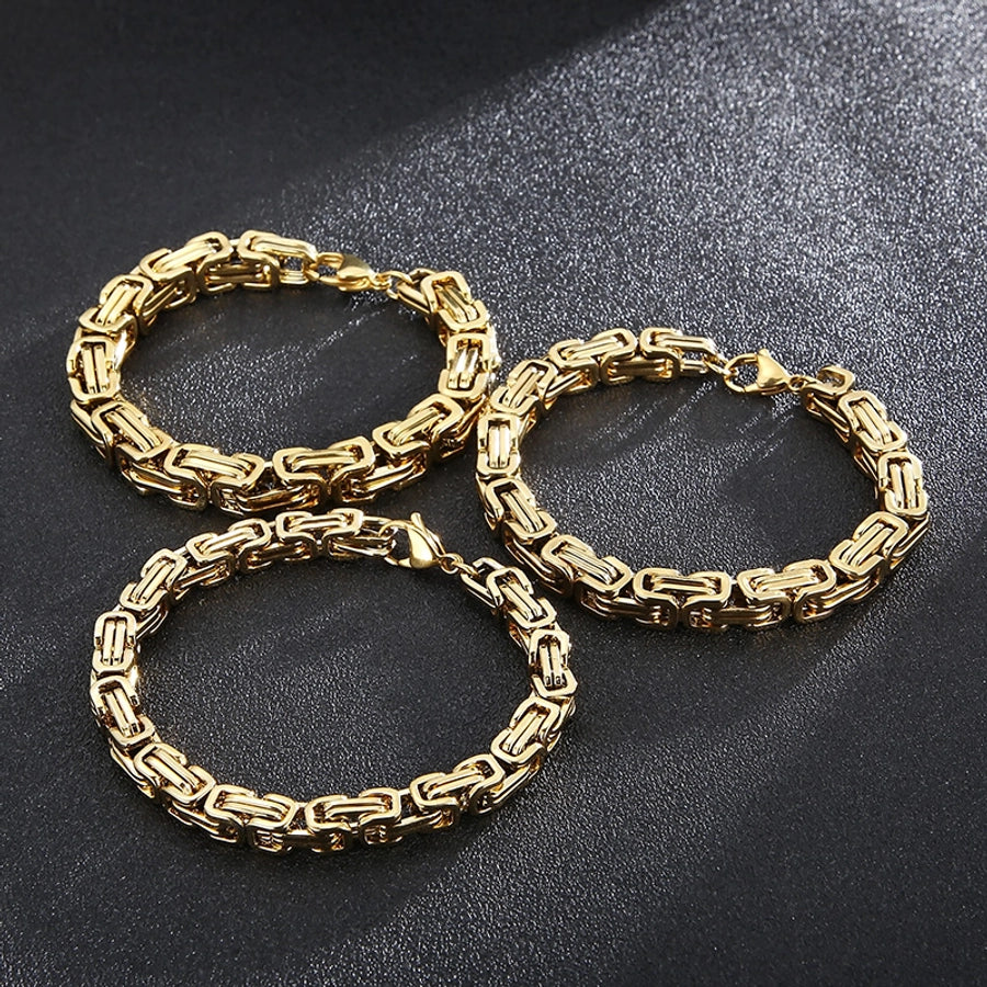 Simple style splicing solid color titanium steel plating 18k gold plated men's bracelets