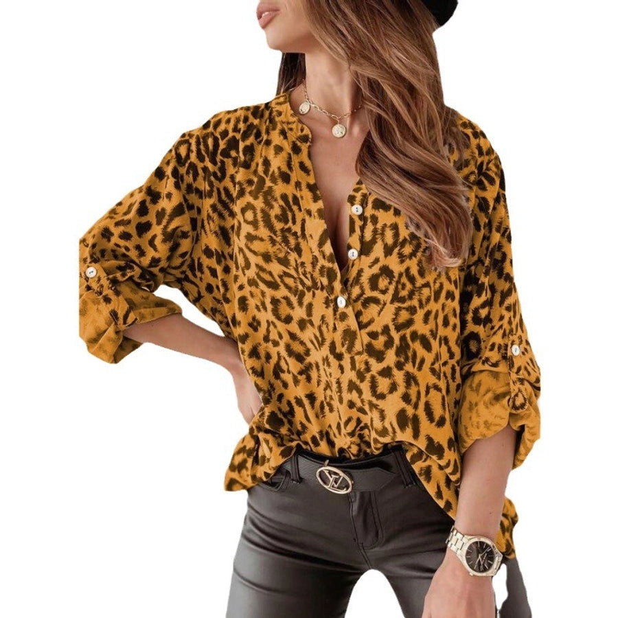 Women's Blouse Long Sleeve Blouses Simple Style Classic Style Leopard