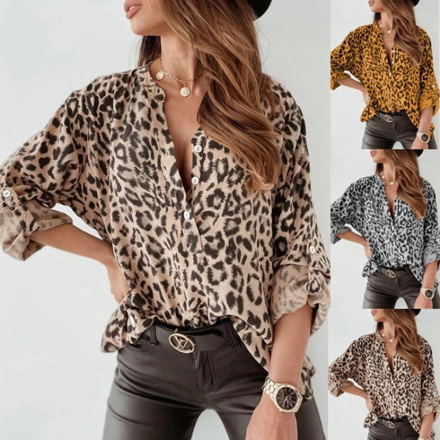 Women's Blouse Long Sleeve Blouses Simple Style Classic Style Leopard