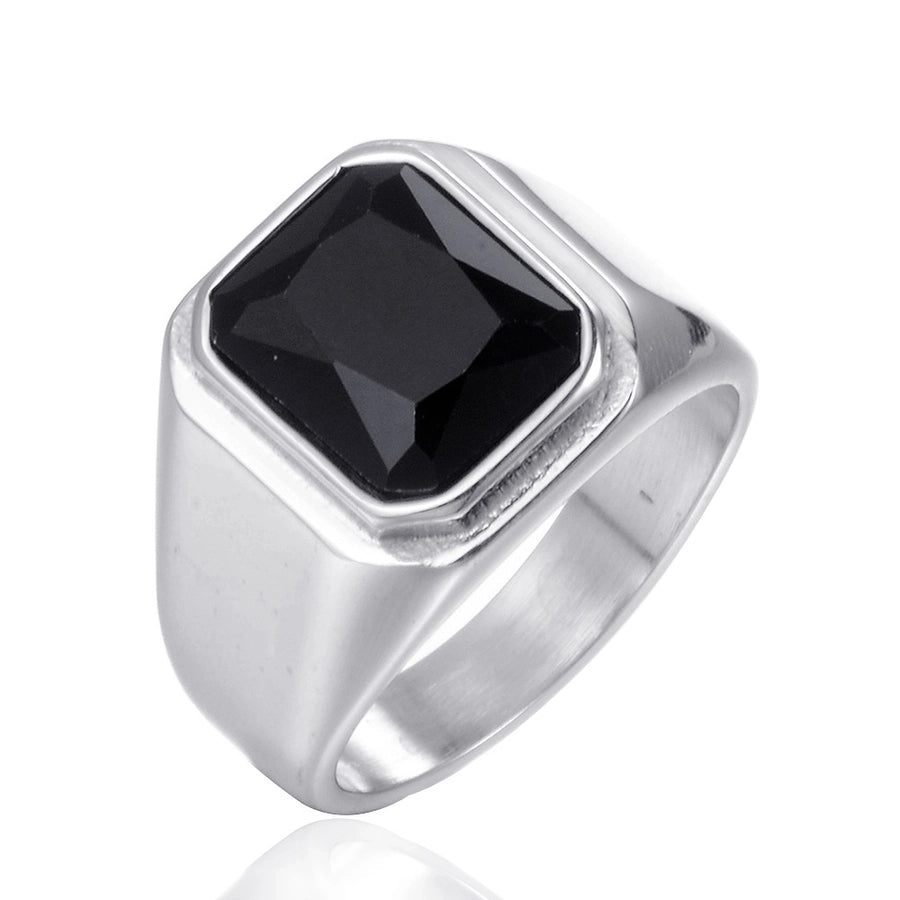 Simple Style Square Titanium Steel Metal Inlay Gem Polishing Men'S Rings