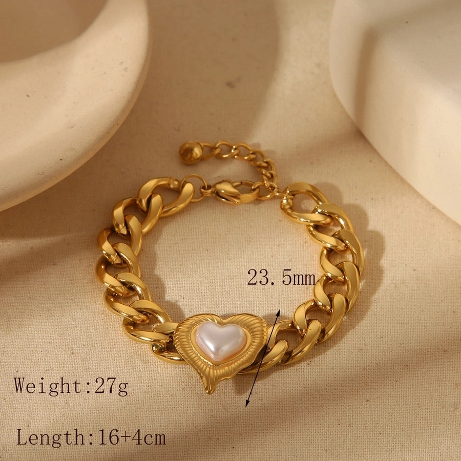 Romantic Simple Style Red Heart Solid Color  Stainless Steel 18K Gold Plated Bracelets Jewelry Set