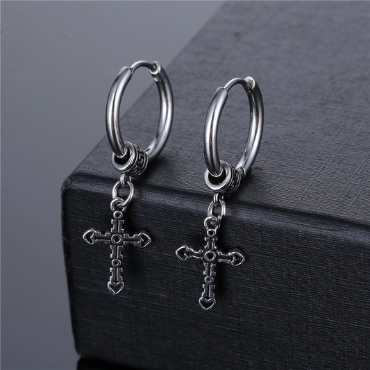 Cross titanium steel plating men's drop earrings