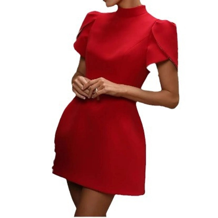 Women's Princess Dress Elegant Sexy High Neck Bow Back Short Sleeve Solid Color Above Knee Holiday Cocktail Party