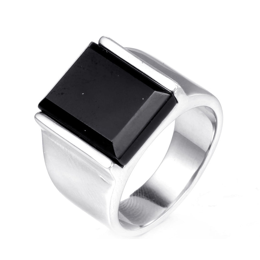 Punk Square Titanium Steel Inlay Gem 18K Gold Plated Men'S Wide Band Ring