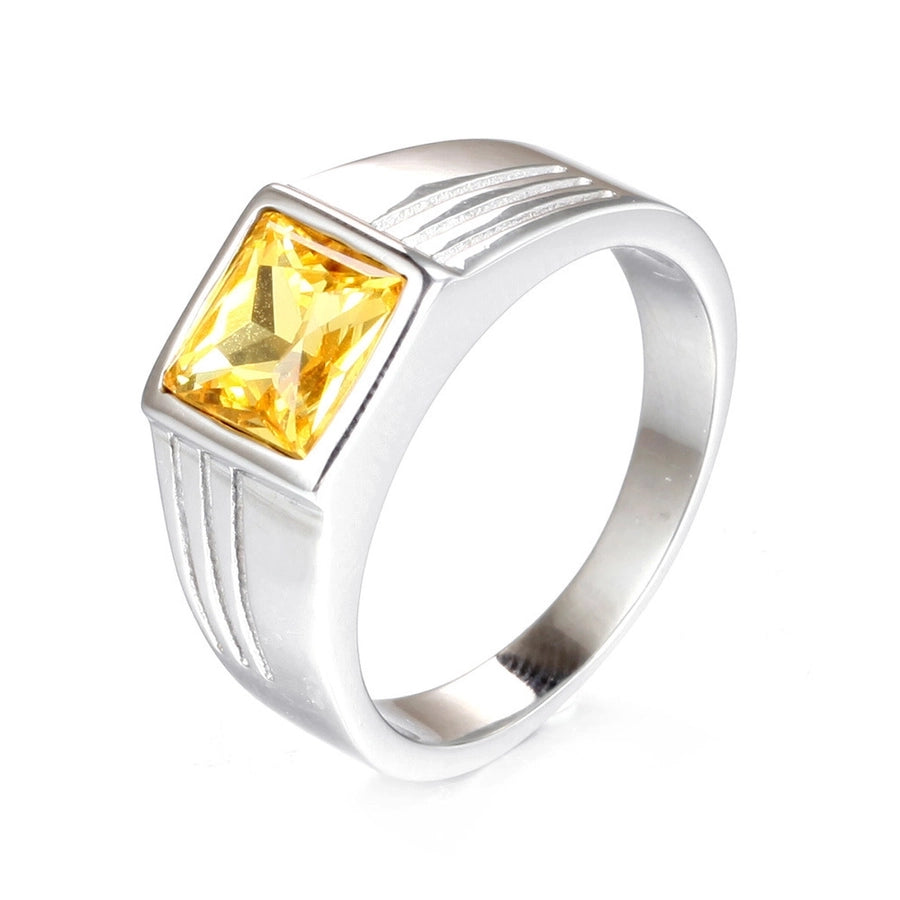 Square Titanium Steel Inlay Glass Stone 18K Gold Plated Men'S Rings