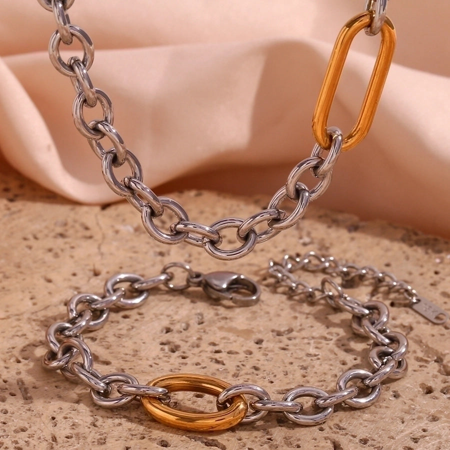 Oval Stainless Steel 18K Gold Plated Plating Bracelets/ Necklace